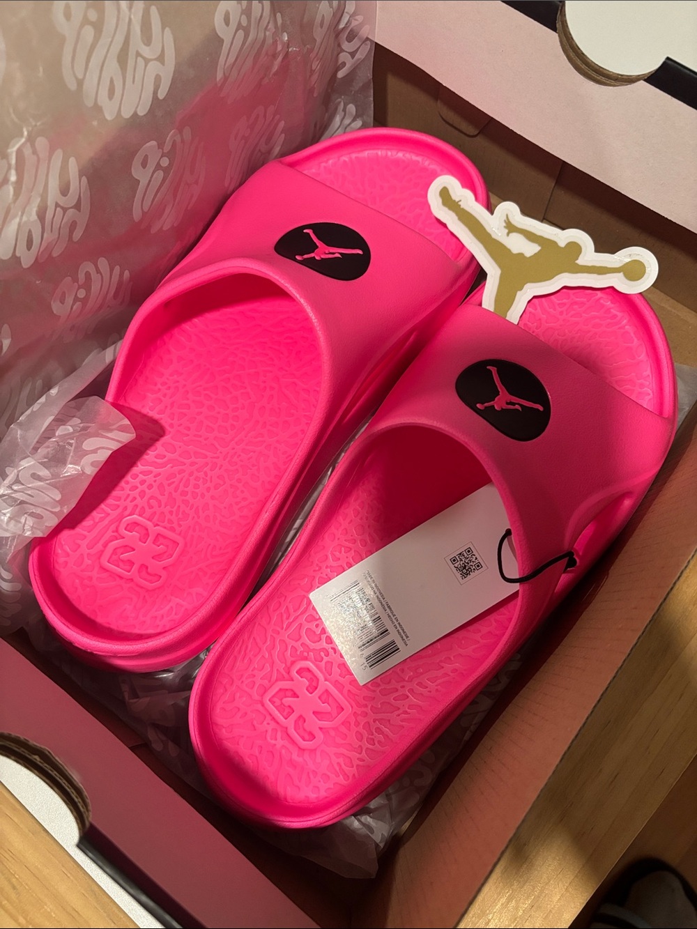 Jordan Kids Hot Pink Slide Sandals with Black Logo